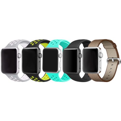 Set 5 Curele iUni compatibile cu Apple Watch 1/2/3/4/5/6/7, 44mm, Negru/Galben, Argintiu/Alb, Turcoa